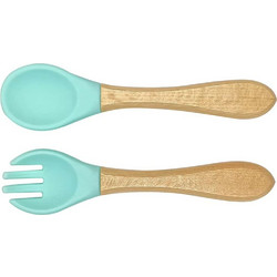 QueenMother Eco-Little Bites Σετ Βρεφικό Πιρούνι & Κουτάλι 6m+ Τιρκουάζ 2τμχ