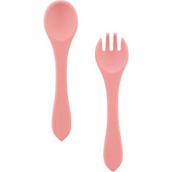 Zingies Finn Σετ Βρεφικό Πιρούνι & Κουτάλι Σιλικόνης 6m+ Ροζ 2τμχ