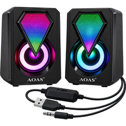 AOAS E-004 Ηχεία Υπολογιστή 2.0 6W με RGB Φωτισμό Μαύρα