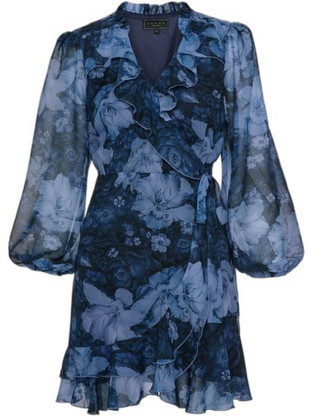 Lynne Mini Φόρεμα για Γάμο / Βάπτιση Floral Κρουαζέ Navy Μπλε 0156-0511005-61