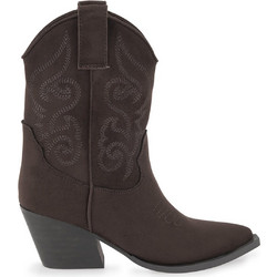 Corina Γυναικεία Μποτάκια Cowgirl Suede Σοκολατί με Χοντρό Χαμηλό Τακούνι M6760