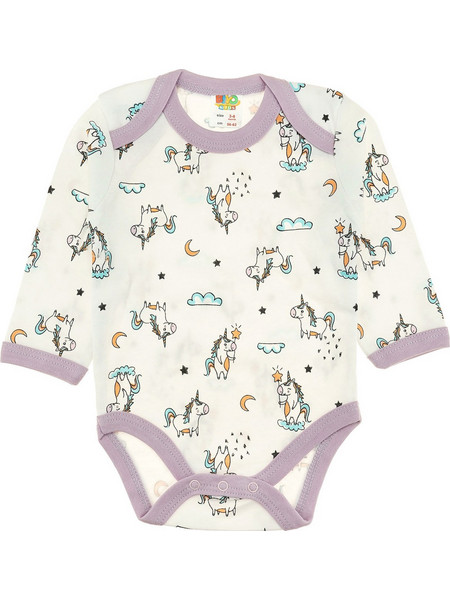 Biyo Kids Unicorn's Happiness Φορμάκι Εσώρουχο Μακρυμάνικo για Κορίτσι Λευκό Λιλά 38145