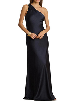 Ralph Lauren Maxi Φόρεμα για Γάμο / Βάπτιση Σατέν Navy Μπλε 253P14047