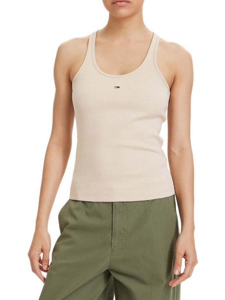Tommy Jeans Γυναικείο Καλοκαιρινό Top Ριπ Μπεζ DW0DW22264-AES