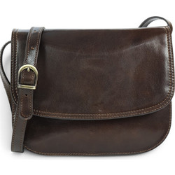 Passaggio Leather Γυναικεία Τσάντα Χιαστί Δερμάτινη Σοκολατί με Στενό Λουρί 5940-KR-06