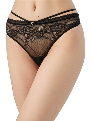 Minerva Γυναικείο String με Δαντέλα Μαύρο 90-88761-045