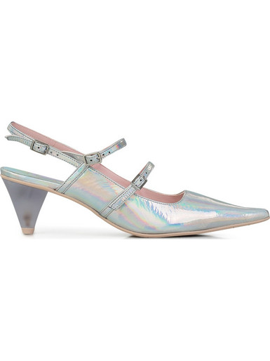RAS Γόβες Slingback Λουστρίνι με Χοντρό Χαμηλό Τακούνι Ασημί 7601