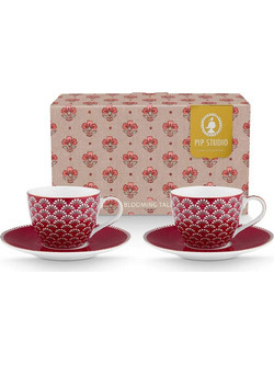 Pip Studio Blooming Σετ Φλιτζάνια Espresso & Ελληνικού Καφέ Πορσελάνης Μπορντό 120ml 2τμχ 51004234