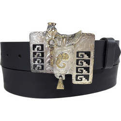 DomLeathers Western Ανδρική Ζώνη Δερμάτινη 4.0cm Μαύρη KMR87500