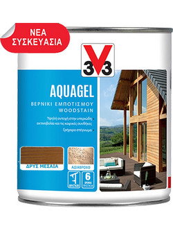 V33 Aquagel Βερνίκι Εμποτισμού Ξύλου Νερού Satin Δρυς Μεσαια 0.75lt