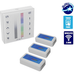 GLOBOSTAR(R) 04053 PRISM RGB Controller 9CH DC 12-24V 36A 864W Max IP20 - RF 2.4GHz Ασύρματο Χειριστήριο Τοίχου Αφής 3 Ζωνών - M8.5xΠ2.5xΥ4.5cm