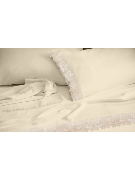 Σετ Σεντόνια Βαμβακοσατέν Υπέρδιπλα Makis Tselios Lace Εκρού 240x260