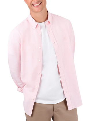 Aeropostale Plain Oxford Ανδρικό Πουκάμισο Βαμβακερό Μακρυμάνικο Κανονική Γραμμή Ροζ
