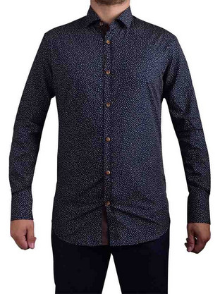 Stefan Ανδρικό Πουκάμισο Βαμβακερό Μακρυμάνικο Slim Fit Navy Μπλε 9024-FW19