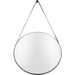 Καθρέπτης Τοίχου Balanced PT3281BK D.47cm Black Present Time Μέταλλο, Δέρμα