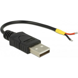 Delock Cable USB 2.0 Type-A Male To 2x Open Wires Power 10cm Raspberry Pi, Black (85250)