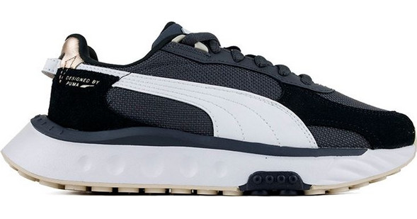 puma wild rider trainers in black and white