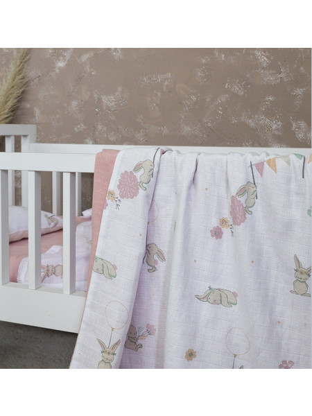 Nima Home Bunny Love Κουβέρτα Κούνιας Βαμβακερή 100x140 Λευκή Ροζ