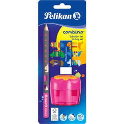 Pelikan Combino Σετ Γραφής Μολύβι Jumbo B + Γόμα + Ξύστρα Βαρελάκι με 2 τρύπες Ροζ κωδικός 811217B