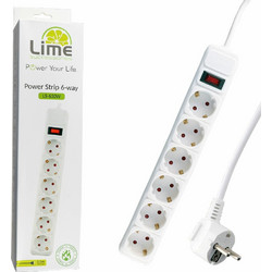 Lime Πολύπριζο 6 Σούκο Με Διακόπτη - Παιδικη Προστασία Υπέρτασης & Υπερφόρτωσης (3x1.5mm2) 3m Ασπρο - (LS-630W)