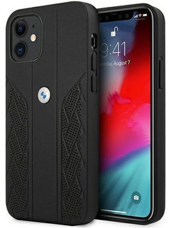 BMW Leather Curve Perforate Case for iPhone 12 mini - Black