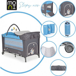 Moni Sleepy Παρκοκρέβατο 2 Επίπεδων με Στρώμα Δίχτυ & Αλλαξιέρα Γαλάζιο Ανθρακί