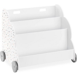 Navaris Kids Bookshelf - Παιδικό Κουτί Αποθήκευσης / Βιβλιοθήκη / Ράφια με 3 Διαμερίσματα και Ρόδες - 60 x 51 x 40 cm - White / Polka Dots (55858.01)