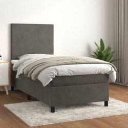 vidaXL Κρεβάτι Boxspring με Στρώμα Βελούδινο Σκούρο Γκρι 90x200cm 3142882