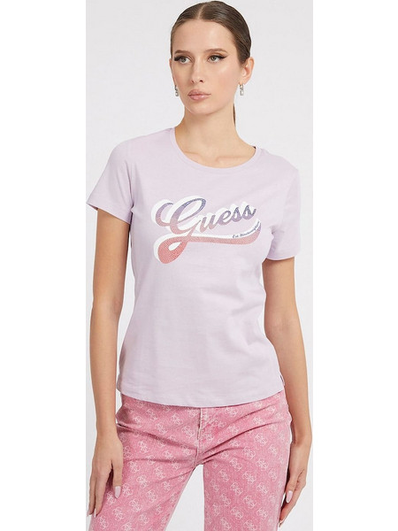 Γυναικεία Μπλούζα T-shirt με λογότυπο με στρας GUESS Μώβ W3GI34I3Z14-G4R4