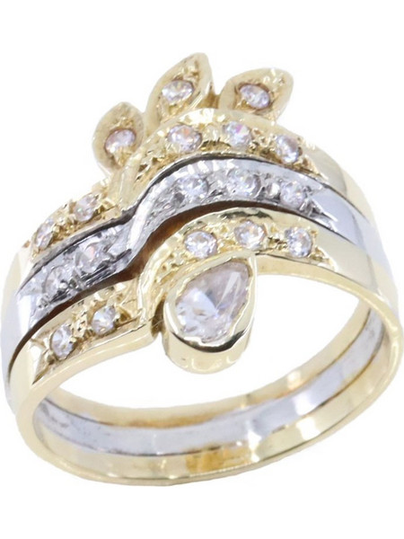 Δαχτυλίδι κίτρινος και λευκός χρυσός 14 Κ με zircon, μοντέρνο σχέδιο, 2569