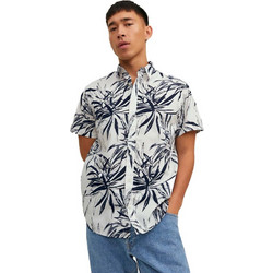 Jack & Jones Ανδρικό Πουκάμισο Βαμβακερό Φλοράλ Κοντομάνικο Κανονική Γραμμή Λευκό Πολύχρωμο 12227680