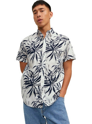Jack & Jones Ανδρικό Πουκάμισο Βαμβακερό Φλοράλ Κοντομάνικο Κανονική Γραμμή Λευκό Πολύχρωμο 12227680