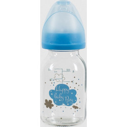 Γυάλινο Μπιμπερό με Θηλή Σιλικόνης 0-6m Happy Baby Boy Blue 120ml