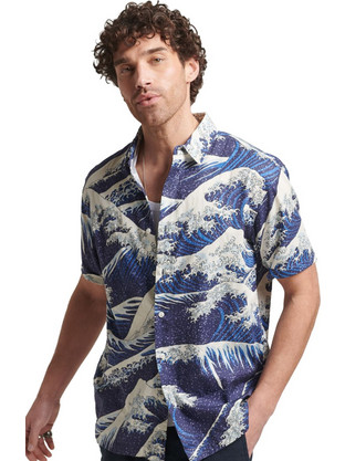Superdry Ανδρικό Πουκάμισο Βαμβακερό Εμπριμέ Κοντομάνικο Κανονική Γραμμή Μπλε M4010620A-9DL