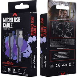 Καλώδιο USB-A σε Micro-USB 1m 3A Μωβ Maxlife MXUC-04