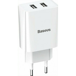 Baseus Φορτιστής Χωρίς Καλώδιο με 2 Θύρες USB-A 10.5W White CCFS-R02