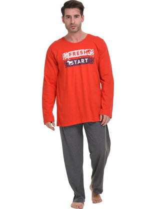 Gazzaz Ανδρική πυτζάμα Fresh Start (Plus Size 1XL-4XL)-010124a Κόκκινο