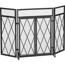 HOMCOM Metal Fire Screen με 3 Πτυσσόμενα Πάνελ και 2 Πόρτες, 120x11,5x79cm - Μαύρο 820-241