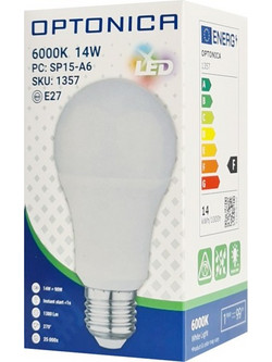 OPTONICA LED λάμπα A60 1357, 14W, 6000K, E27, 1380lm