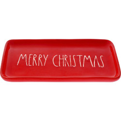 Χριστουγεννιάτικη κεραμική πιατέλα Merry Christmas σε κόκκινο χρώμα 28x13x2 εκ