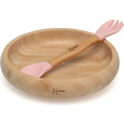 Kiokids Βρεφικό Σετ Φαγητού Σιλικόνης & Bamboo 3486 Bamboo Pink 2τμχ