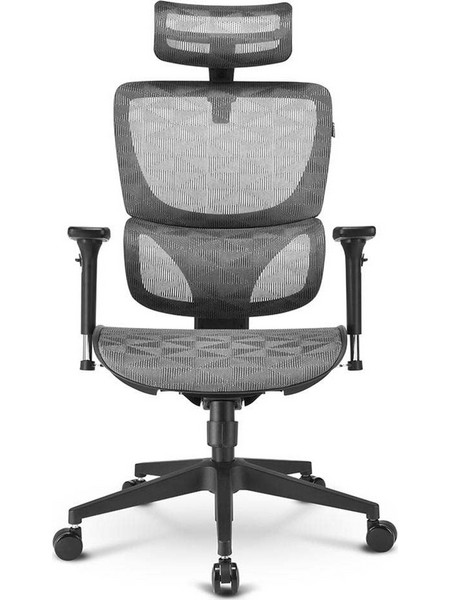 Sharkoon C30M Καρέκλα Γραφείου με Προσκέφαλο Στήριξη Μέσης Ανάκλιση και Ρυθμιζόμενα Μπράτσα Γκρι