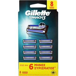 Gillette Mach 3 Ανταλλακτικά Ξυραφάκια με 3 Λεπίδες & Λιπαντική Ταινία 8τμχ