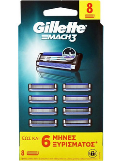 Gillette Mach 3 Ανταλλακτικά Ξυραφάκια με 3 Λεπίδες & Λιπαντική Ταινία 8τμχ