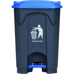 Κάδος με πεντάλ πλαστικός χωρητικότητας 68L σε λευκό χρώμα με μπλε καπάκι
