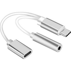 Αντάπτορας USB Type C σε miniJack 3.5mm για Χρήση Ακουστικών Φόρτιση και Μεταφορά Δεδομένων σε Ασημί - Aria Trade