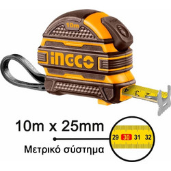Μετροταινία Ingco (HSMT081025-1) με διπλό στοπ και αυτόματη επαναφορά - 10m x 25mm HSMT081025-1