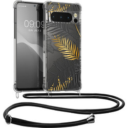 KWmobile Διάφανη Θήκη Σιλικόνης με Λουράκι Λαιμού - Google Pixel 8 Pro - Palm Leaves / Yellow / Grey / Transparent (61866.01)