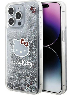 Hello Kitty Liquid Glitter Charms Kitty Head case for iPhone 15 Pro Max - silver