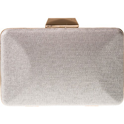 Τσαντάκι clutch απο λινό ύφασμα με μεταλλικό κούμπωμα σε χρώμα λευκό-πάγου, χρυσό 17x11x4cm & extra αλυσίδα 120cm